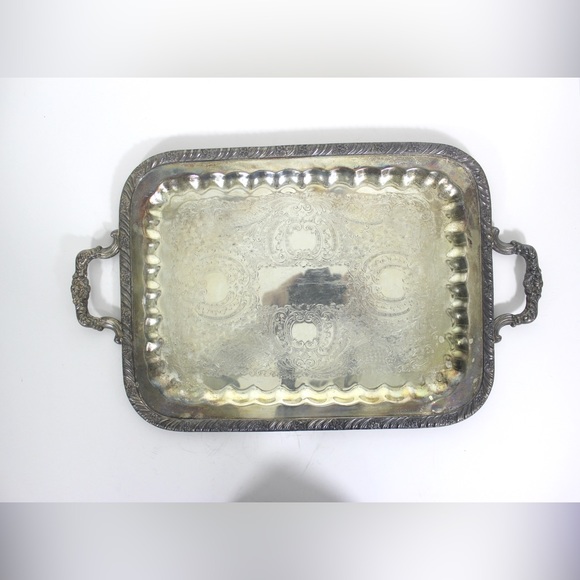 Large Butler’s Tray Silver Plated Rectangular Flower Detail Platter Vintage - Picture 5 of 9